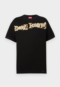 Μαύρο βαμβακερό T-shirt με κοντά μανίκια, με έντονο, στυλιζαρισμένο χρυσό λογότυπο "Diesel Industries" στο στήθος.
