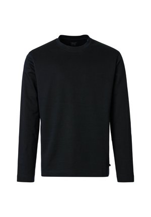 Sort langærmet t-shirt med rund hals, enkel i designet med et lille mærke på venstre sidesøms.