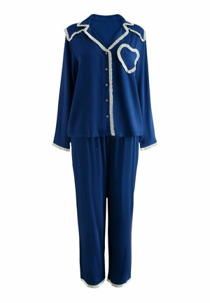 REGULAR FIT - BUTTON THROUGH FRILL HEART SET - Pizsama szett - navy
