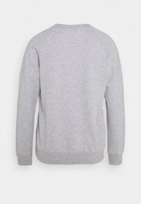 Felpa grigia con design semplice, collo rotondo e polsini a costine. Tessuto morbido con una superficie liscia, senza stampe o decorazioni.