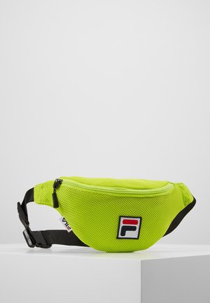 Jasnozielona siateczkowa nerka z zamkiem błyskawicznym, naszywką z logo Fila oraz regulowanym czarnym paskiem z klamrą.