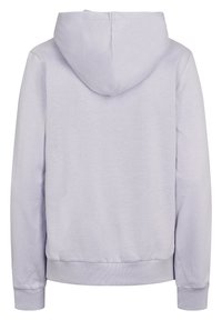 Světle fialová mikina s kapucí zobrazená zezadu s dlouhými rukávy a žebrovanými manžetami a dolním lemem.