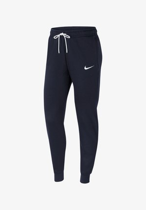 Mariene blauwe joggingbroek van zacht katoenmixmateriaal met een elastische tailleband, verstelbaar trekkoord en een wit Nike-logo op het linkerdijbeen.