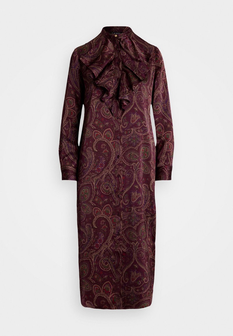 Lauren Ralph Lauren Petite PAISLEY RUFFLE-TRIM CHARMEUSE SHIRTDRESS - Shirt  dress - burgundy multi/bordeaux - Zalando
