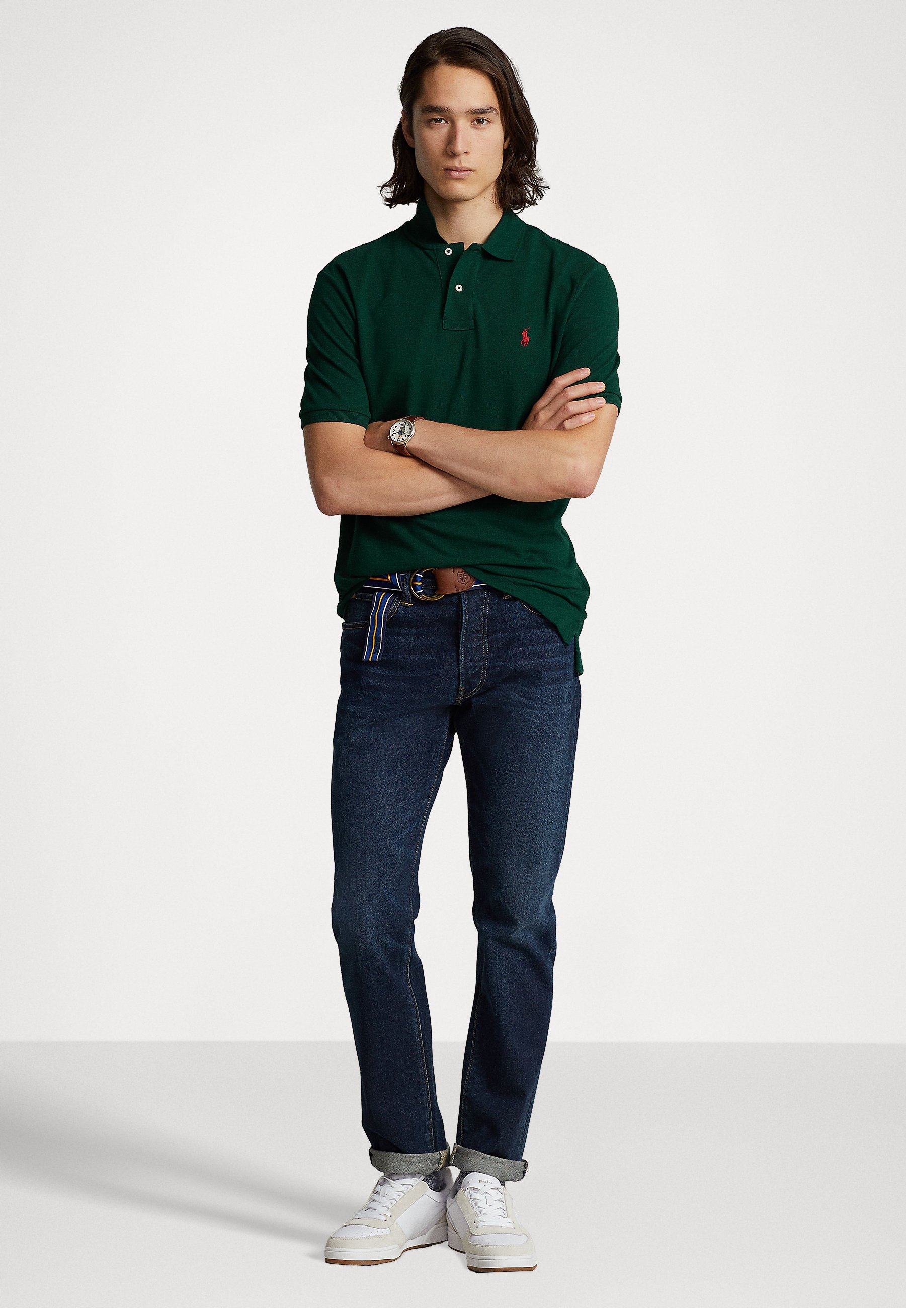 POLO by Ralph Lauren ブレイシーズ ボタン 紺 緑 a122 Polo Ralph Lauren SLIM FIT MESH POLO SHIRT - Bluză polo - college