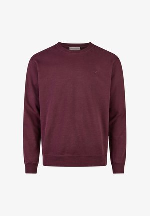 Burgunderfarbener Sweatshirt mit langen Ärmeln und Rundhalsausschnitt. Kleines Logo auf der Brust, lässiges und einfaches Design. Geeignet für verschiedene Anlässe.