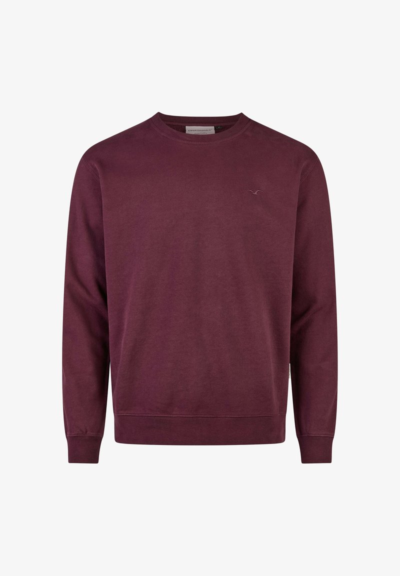 Burgunderfarbener Sweatshirt mit langen Ärmeln und Rundhalsausschnitt. Kleines Logo auf der Brust, lässiges und einfaches Design. Geeignet für verschiedene Anlässe.