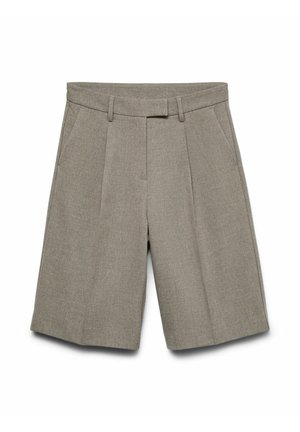 Grijze geplooide shorts van textuurstof, met een tailleband, dubbele zijzakken en een relaxte pasvorm.