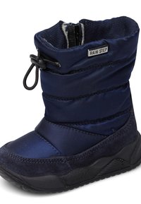 Stivale impermeabile blu navy con upper in nylon imbottito, dettagli in suede testurizzato, chiusura con cordoncino e suola in gomma per una migliore aderenza.