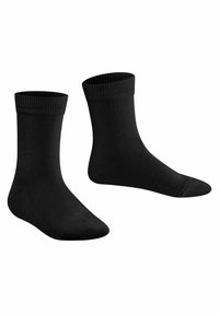 Calcetines de algodón negros con puños acanalados, altura de tobillo, textura suave, punteras reforzadas y un branding sutil en el lateral.