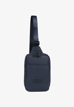 Borsa a tracolla navy realizzata in tessuto texturizzato, con due scomparti con zip, tracolla regolabile e un'etichetta con logo sul davanti.