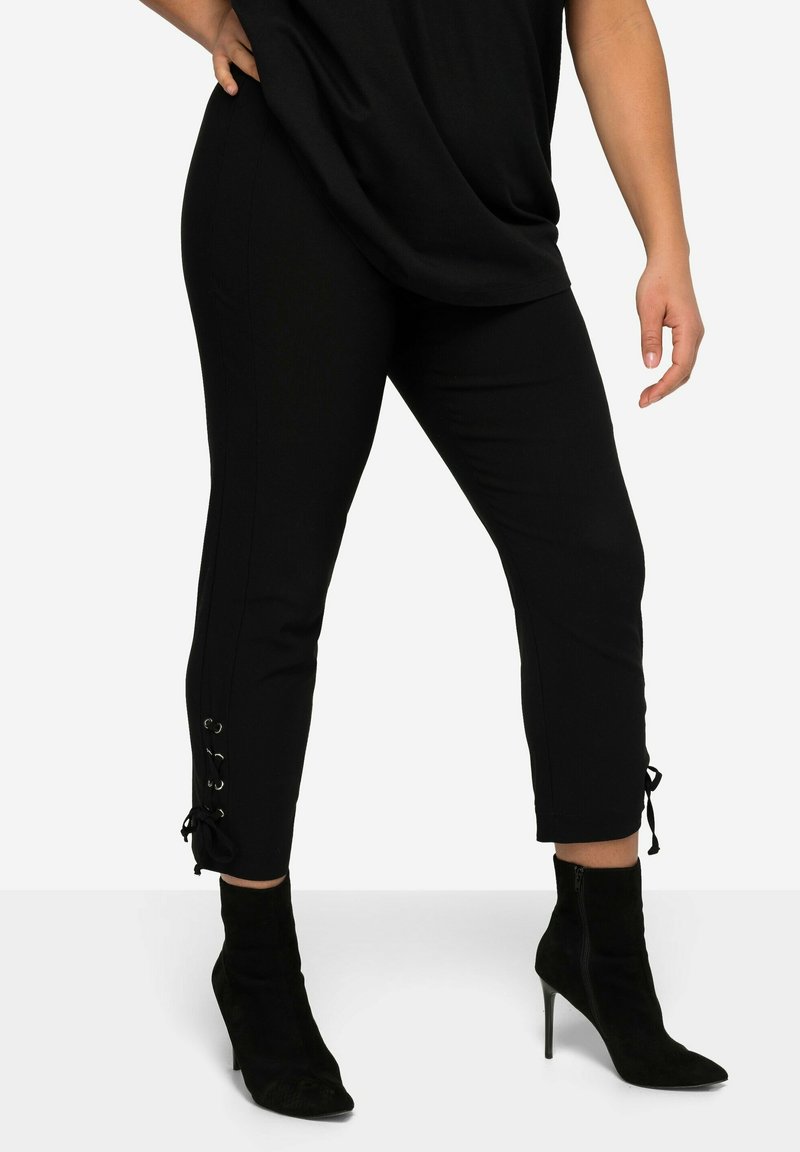 MIAMODA SLIM FIT WITH LACING ON THE HEMS - Bukser - black