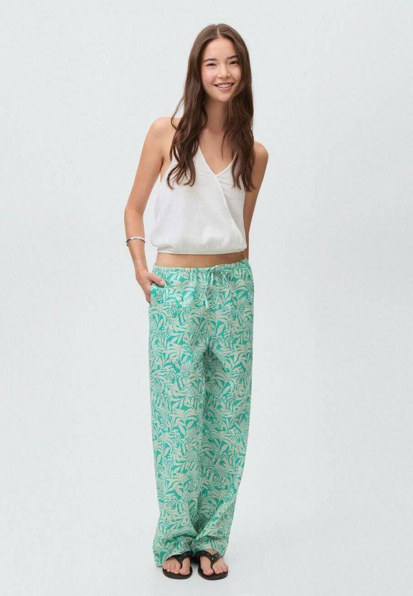 MED BLADMØNSTER - Trousers - turquoise