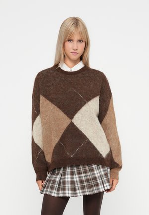 ONLNOEME LIFE O NECK - Trui - chestnut/cocoa creme/biscotti/melange/argyle