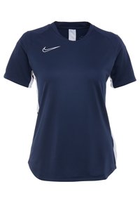 Námořnické modré sportovní tričko s krátkým rukávem. Obsahuje bílé boční panely, kulatý výstřih a malé bílé logo Nike na hrudi.