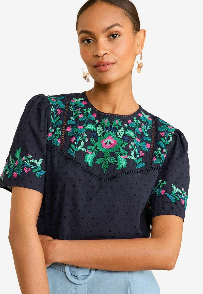 Love & Roses EMBROIDERED YOKE PUFF SLEEVE - REGULAR FIT - Pluus - navy blue