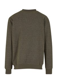 Grøn sweatshirt med struktur, rund hals, lange ærmer samt ribbede manchetter og kant. Den viser et herringbone mønster.