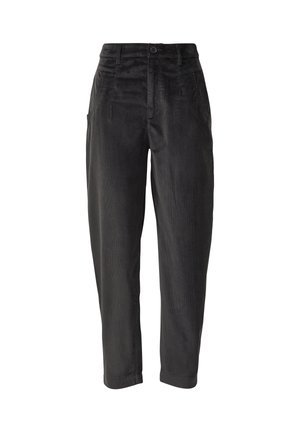 Zwarte corduroybroek met een rechte pasvorm, voorzien van een hoge taille, voorzakken en een subtiele verticale ribbelstructuur.