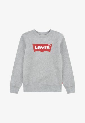 Šedá mikina vyrobená z měkké látky, s červeným logem Levi's v zaobleném designu na přední straně, s žebrovanými manžetami a lemem.