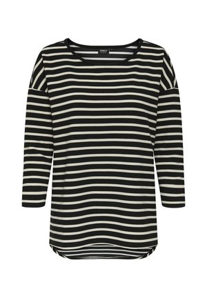 Mustade ja kreemikate triipudega pikkade varrukatega pluus ümarate kaelustega, millel on lõdvestunud lõige ja kõverdatud serv. Valmistatud pehmest, tekstuuriga kangast.