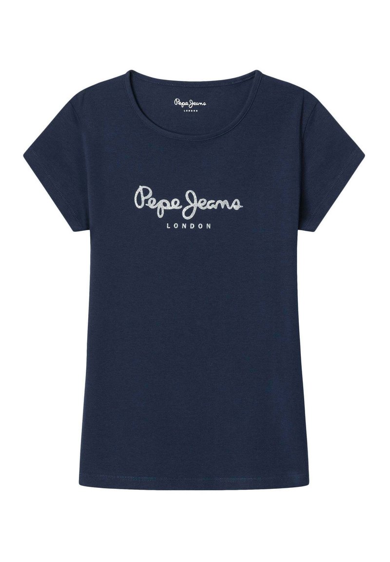 Tumbas zila īsām piedurknēm T-krekliņa izgatavota no kokvilnas, ar apaļu izgriezumu un sudraba logo "Pepe Jeans LONDON" priekšpusē.