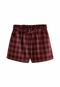 Pantaloni corti a quadri in bordeaux, con vestibilità rilassata, vita elastica e dettaglio a fiocco, realizzati in soffice tessuto.