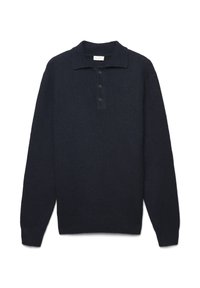 Dunkelblaues Sweatshirt mit klassischem Polokragen, Knopfleiste mit f�ünf Knöpfen und langen Ärmeln. Weicher Stoff, gerippte Bündchen und Saum.