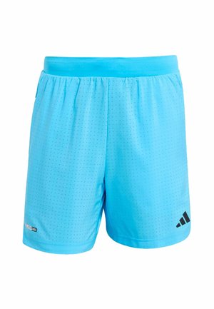 Hellblaue, perforierte Sportshorts mit elastischem Bund, versehen mit einem kleinen schwarzen Logo unten rechts und einem Climacool-Label unten links.