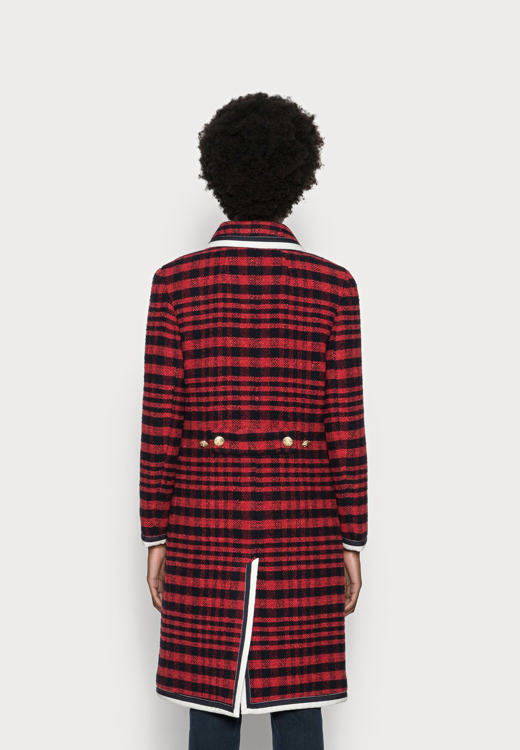 red tweed coat