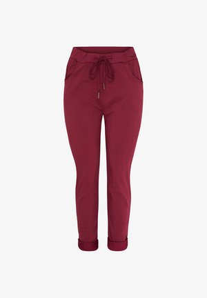 Bordeaux drawstring bukser med en afslappet pasform, der har to sidelommer og opbrettede manchetter, lavet af letvægtsmateriale.