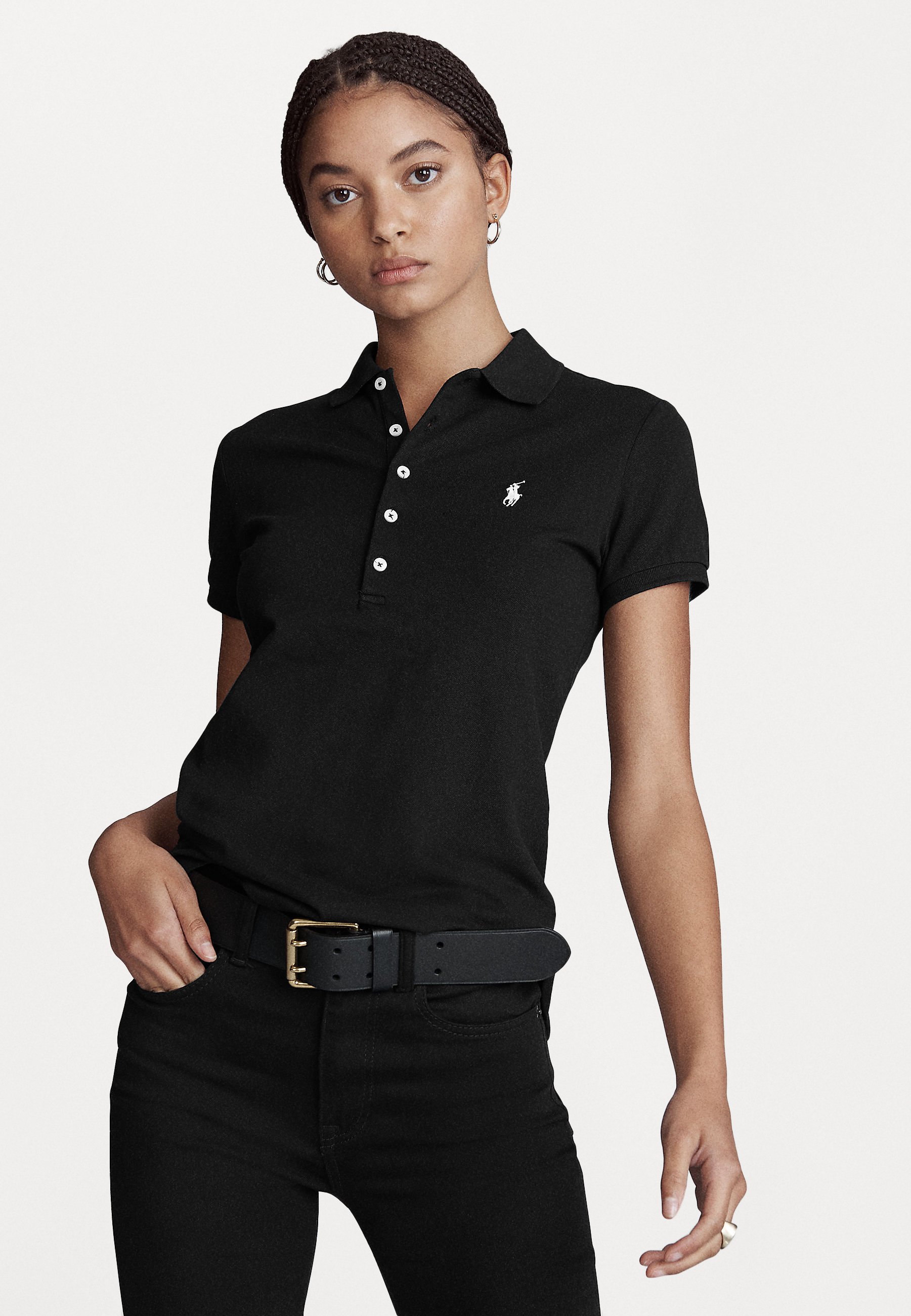 Polo Ralph Lauren JULIE SHORT SLEEVE - Polo shirt - black/white/black -  Zalando.co.uk