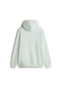 Mintgrüner Hoodie mit weicher Textur, ausgestattet mit einer Kordelzugkapuze, langen Ärmeln und gerippten Bündchen und Saum. Kein sichtbares Logo oder Muster.