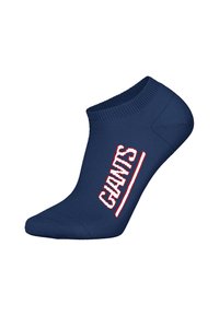 Marinefarbene Knöchelsocke mit geripptem Bündchen, versehen mit "GIANTS" in weißer und roter Schrift. Glatte Textur mit einem enganliegenden Design und ohne sichtbare Muster.