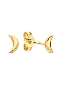 Boucles d'oreilles en forme de croissant de lune en or avec une finition polie. Le design présente une texture lisse et un fermoir papillon pour un port sécurisé.