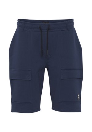 Kornblumenblaue Cargo-Shorts aus Baumwollmischung. Mit elastischem Bund und Kordelzug, zwei seitlichen Taschen und zwei vorderen Cargotaschen.
