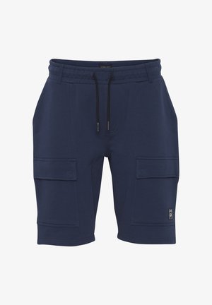 Kornblumenblaue Cargo-Shorts aus Baumwollmischung. Mit elastischem Bund und Kordelzug, zwei seitlichen Taschen und zwei vorderen Cargotaschen.