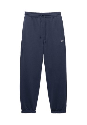 Marineblauwe joggingbroek van zacht katoen. Voorzien van een elastische tailleband met een trekkoord en elastische boorden. Klein logo aan de zijkant.