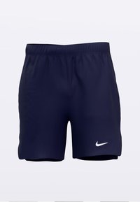 Námořnicky modré sportovní šortky z lehké tkaniny, s elastickým pasem a malým bílým logem Nike na dolní levé straně.