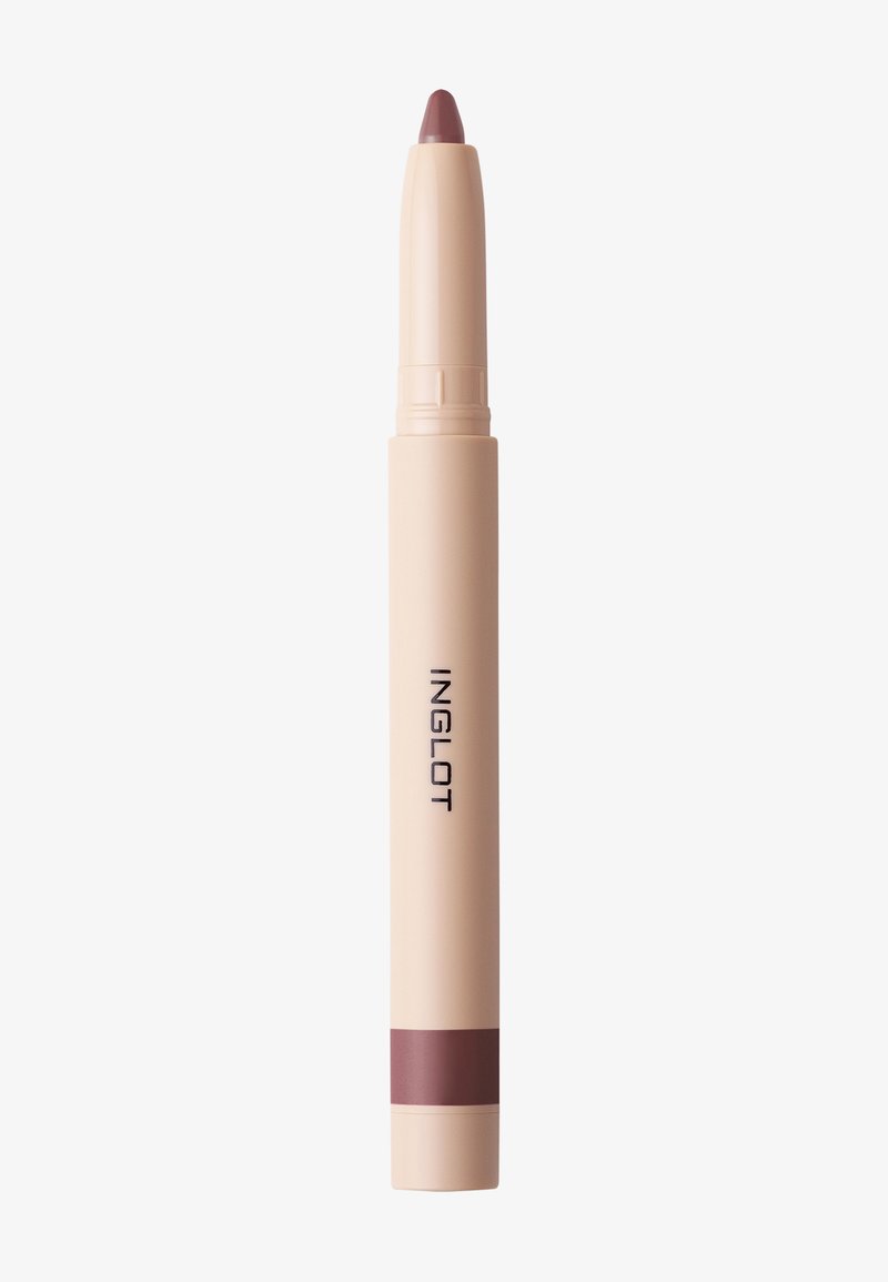 Beige intrekbare liplinerpotlood met mauvekleurige punt en "INGLOT"-logo aan de zijkant, afgebeeld tegen een witte achtergrond.