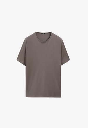 Grijze katoenen t-shirt met een ronde halslijn, korte mouwen en een relaxte pasvorm. De stof lijkt glad met minimale naden.