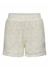 Kanten shorts in licht crèmekleur, met een textuurpatroon, elastische tailleband en een losse pasvorm met gestikt zoom voor comfort.