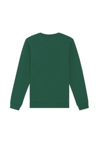 Sweatshirt vert à manches longues, col rond et poignets côtelés. Fabriqué en tissu doux, avec une texture lisse et un design simple.