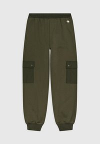 Olivgrüne Sweatpants aus einem Baumwollmix. Mit elastischem Bund, schmal zulaufenden Bündchen und zwei geknöpften Cargo-Taschen.