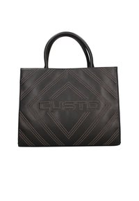 Sac fourre-tout en cuir noir avec un motif en losange, des accents cloutés et le logo "CUSTO" embossé à l'avant ; deux poignées.