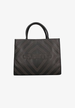 Borsa tote in pelle nera con motivo a diamante, decorata con borchie e logo "CUSTO" in rilievo sulla parte anteriore; doppio manico.