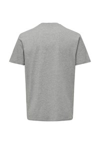Graues Baumwoll-T-Shirt mit Rundhalsausschnitt, kurzen Ärmeln und einem schlichten, unauffälligen Design. Weiche Stofftextur und reguläre Passform.