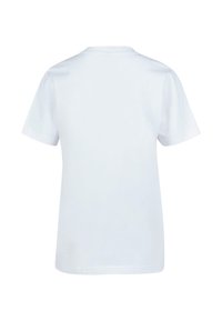 White cotton t-shirt with short sleeves, crew neckline, and a straight hem. Features a smooth texture and no visible patterns or accents.