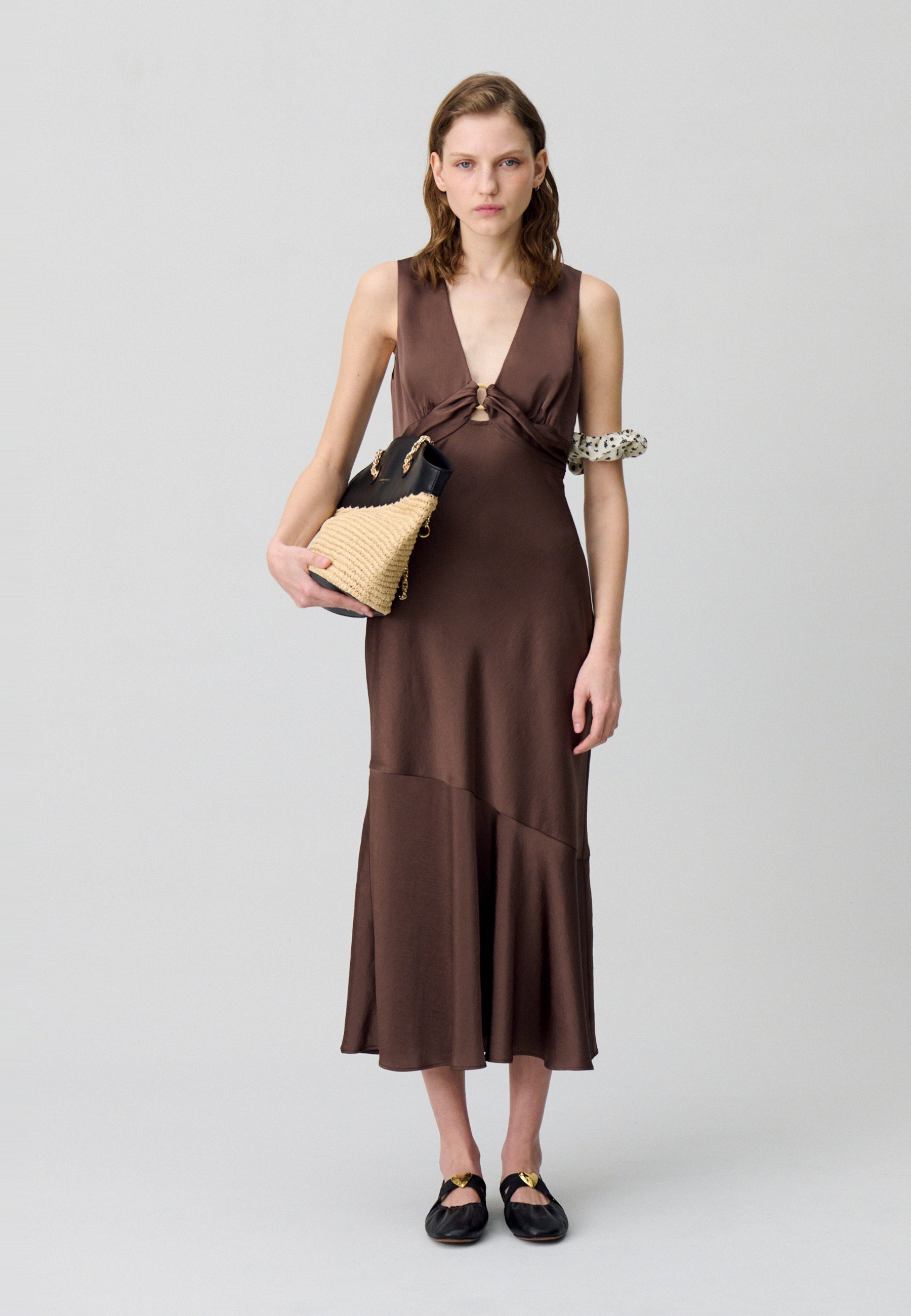 claudie pierlot brown dress CLAUDIE PIERLOT Ribbed-knit midi dress