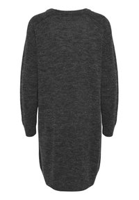 Abito lavorato a maglia grigio scuro a maniche lunghe con una silhouette rilassata. Presenta un collo a giro e dettagli a coste sulle maniche.