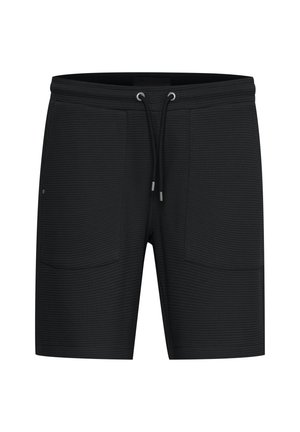 Čierne šortky vyrobené z textúrovanej látky, s elastickým pásom s nastaviteľnou šnúrkou a dvoma prednými vreckami.